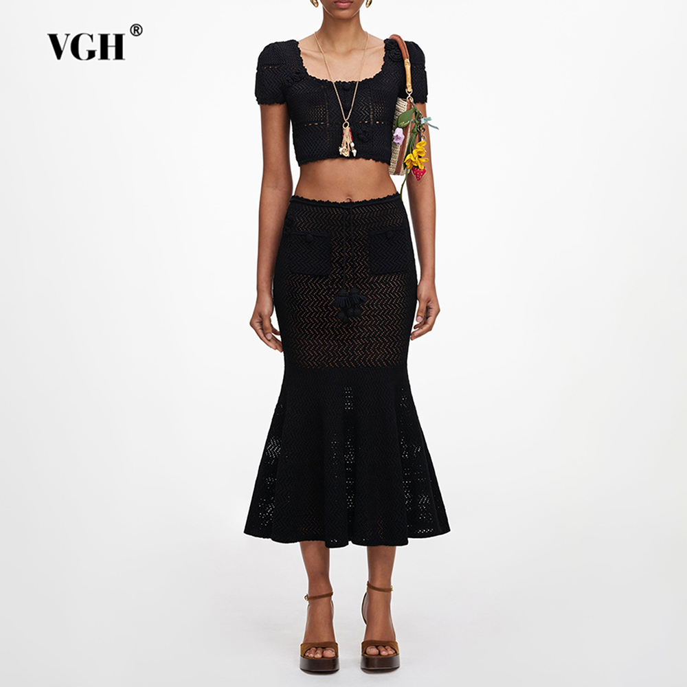 VGH Black 3D Floral Hollow Kni - Summer Clothing Accessories recension och pris