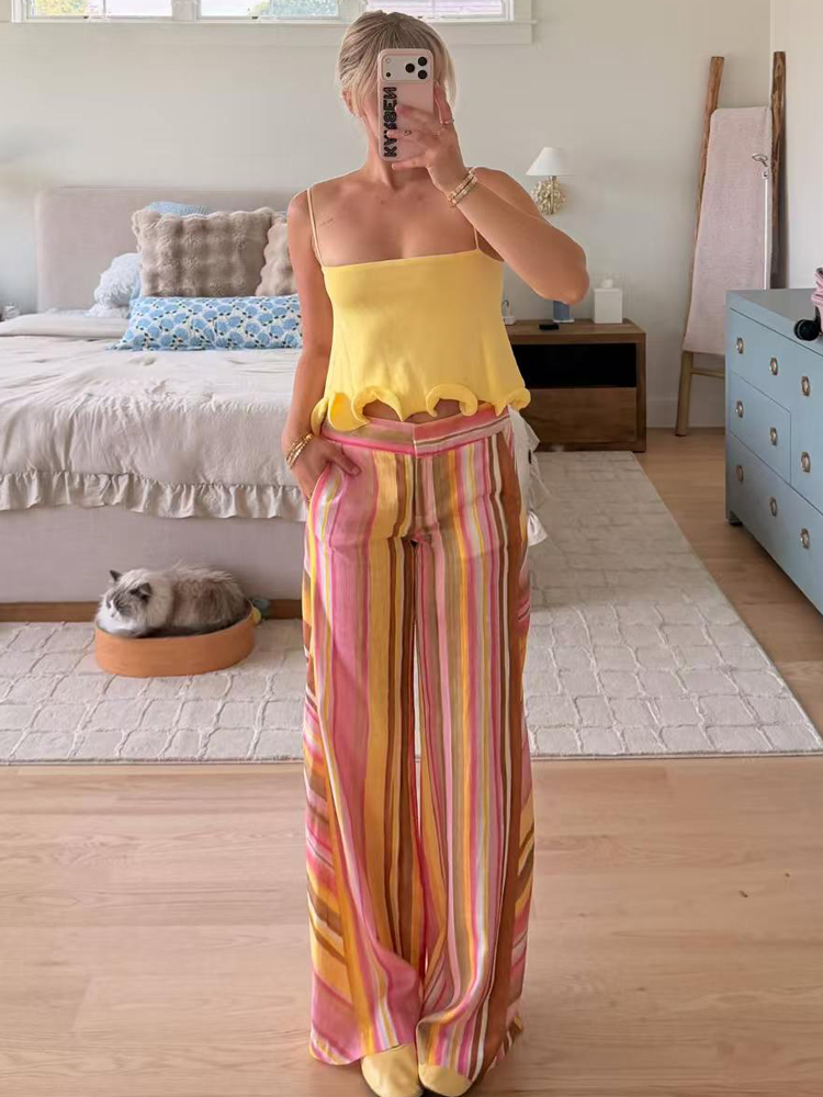 Women's Striped Pants Female L - Palazzo Pant Wide recension och pris