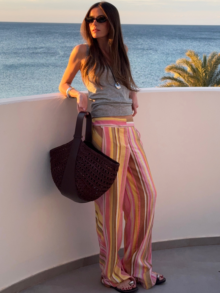 Women's Striped Pants Female L - Palazzo Pant Wide recension och pris