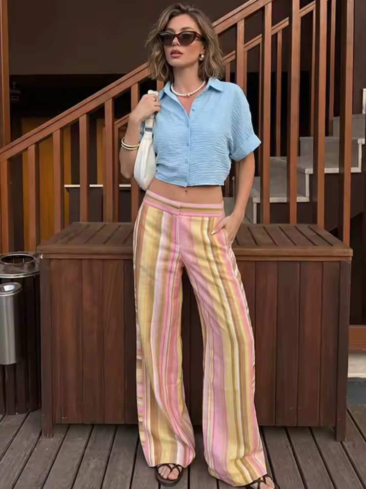 Women's Striped Pants Female L - Palazzo Pant Wide recension och pris