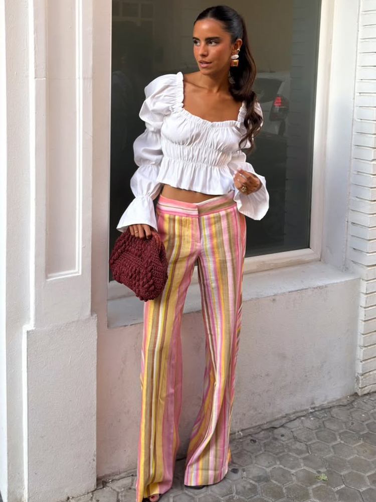 Women's Striped Pants Female L - Palazzo Pant Wide recension och pris