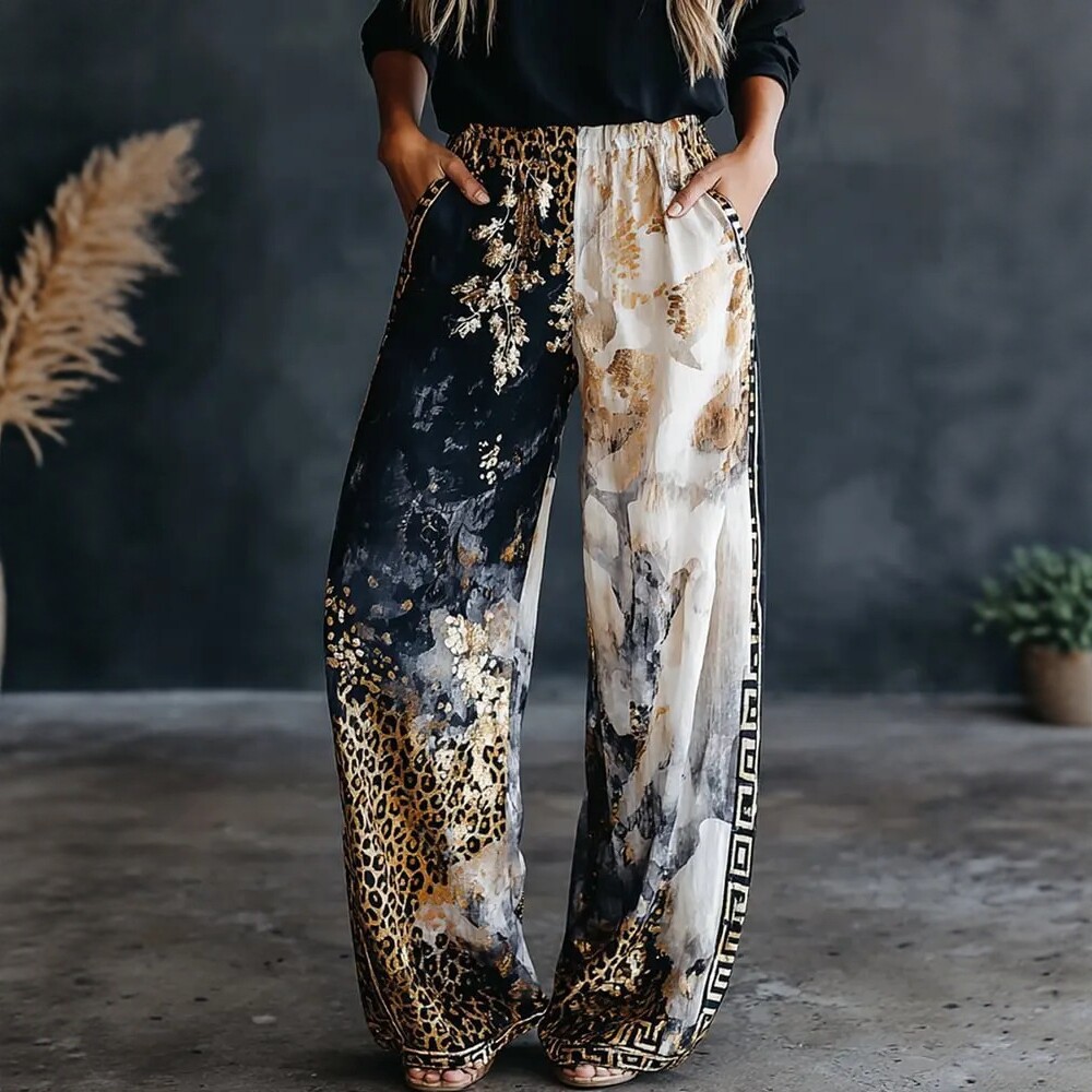 Women Color Block Leopard Prin - Palazzo Pant Wide recension och pris