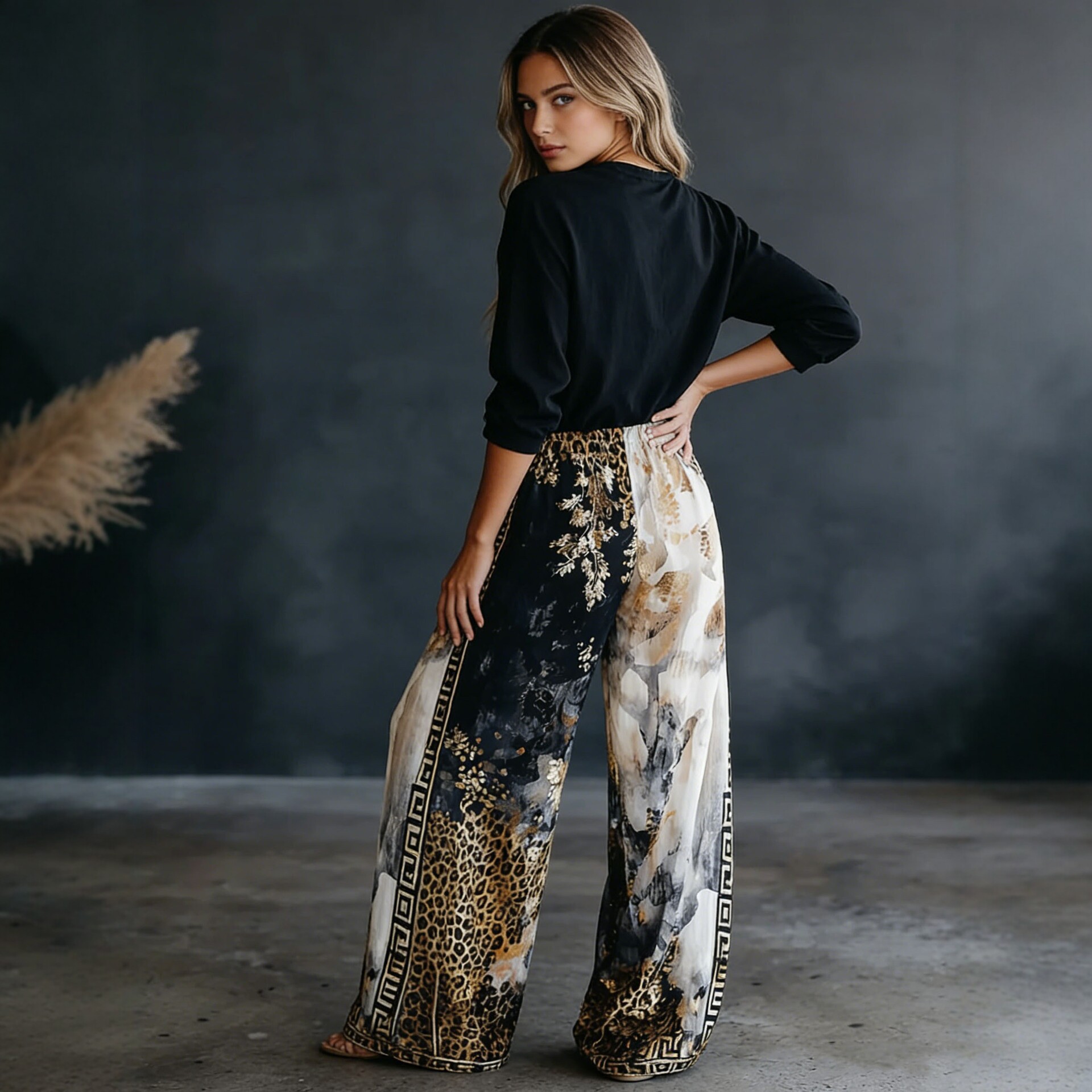 Women Color Block Leopard Prin - Palazzo Pant Wide recension och pris
