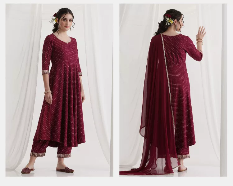Women Maroon Ethnic Kurta Set  - Summer Clothing Pakistan recension och pris
