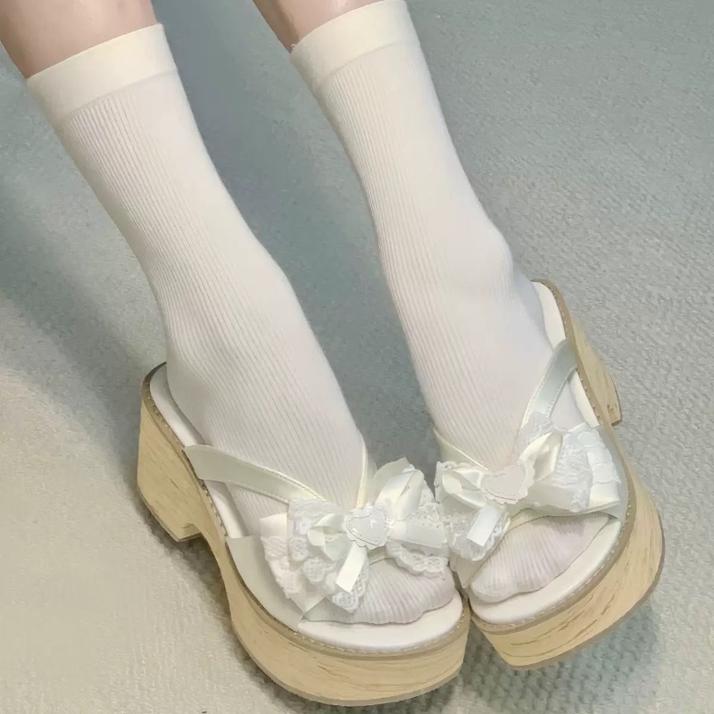 Sweet Bow Wood Grain Thick Bot - Summer Clothing Accessories recension och pris
